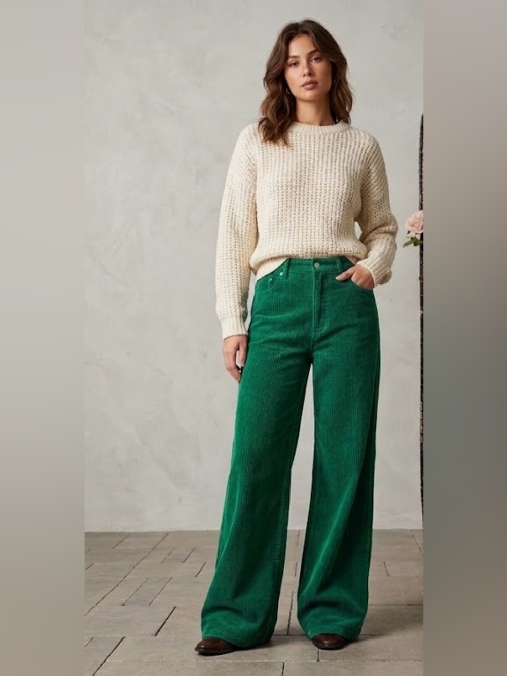 refuge Wide-Leg Corduroy Jeans in Emerald Green